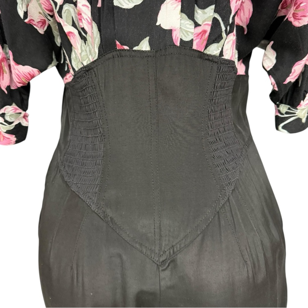 Vintage 80s Jumpsuit Black Pink Floral  Size 12 Foxy Lady Funky Unique Jumpsuit - Picture 8 of 12